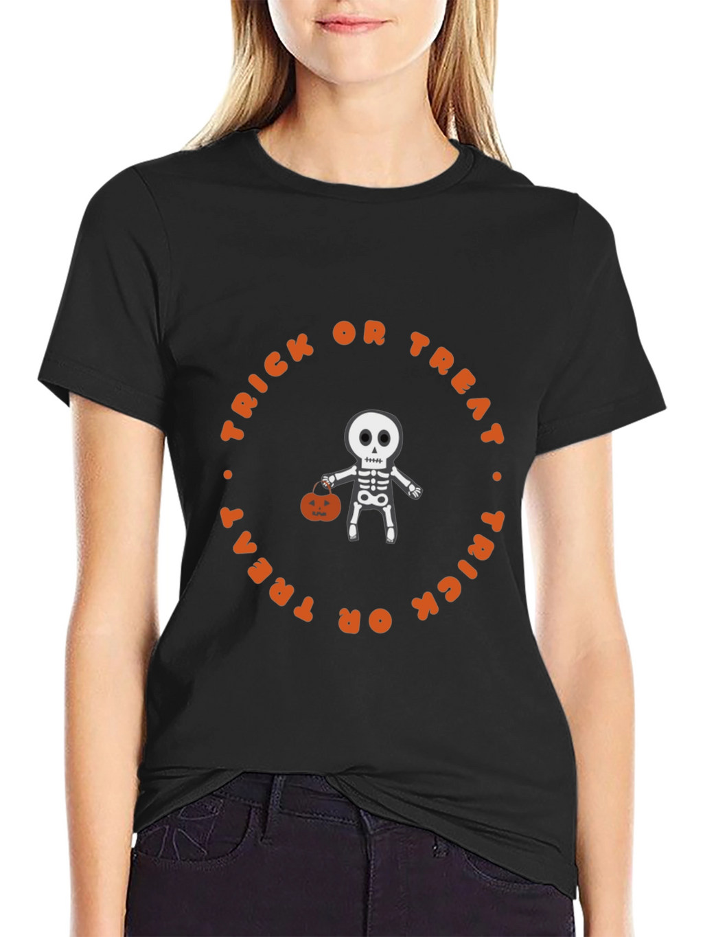 Halloween Skeleton Trick or Treat Graphic Tee