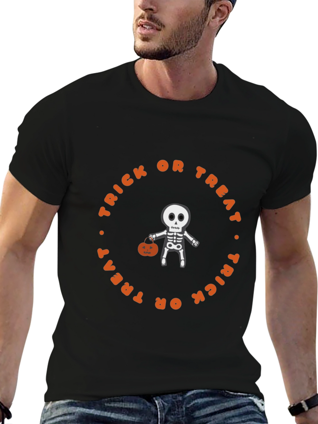 Halloween Skeleton Trick or Treat Graphic Tee