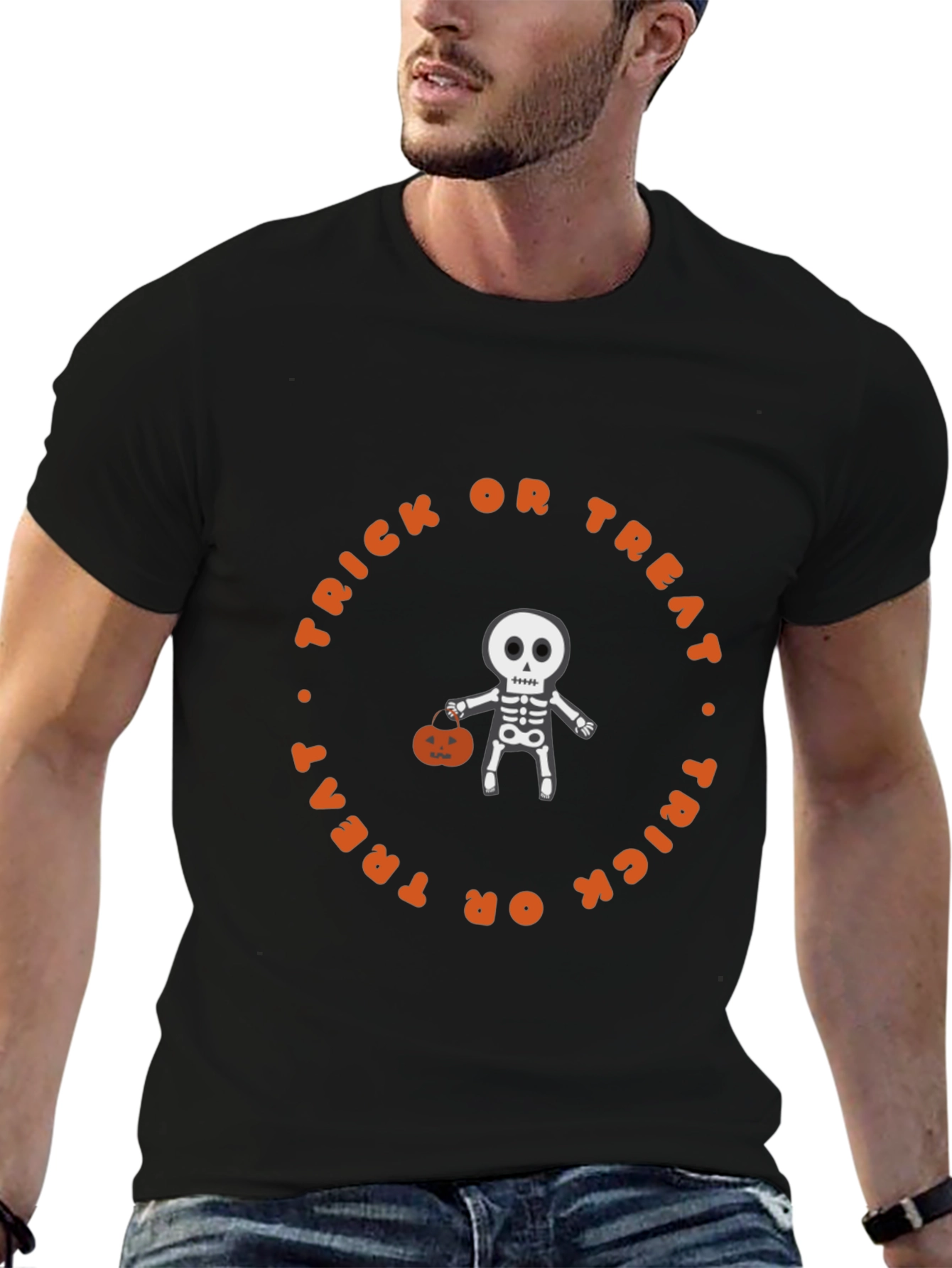 Halloween Skeleton Trick or Treat Graphic Tee