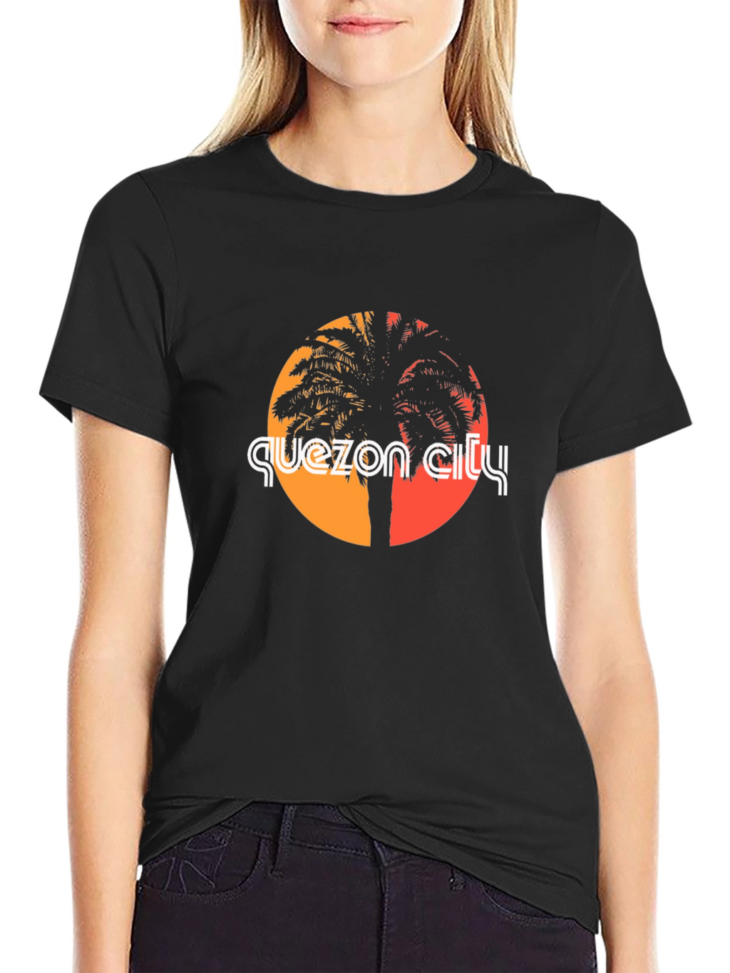 Quezon City Palm Tree Graphic T-Shirt - Black