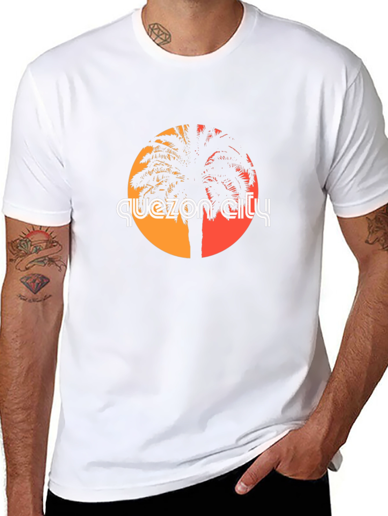 Quezon City Palm Tree Graphic T-Shirt - Black