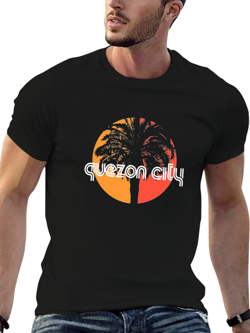 Quezon City Palm Tree Graphic T-Shirt - Black