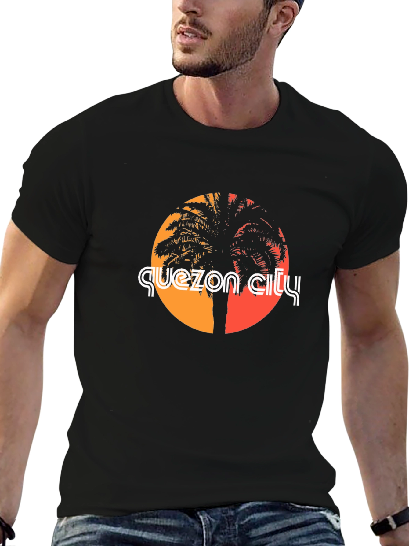 Quezon City Palm Tree Graphic T-Shirt - Black