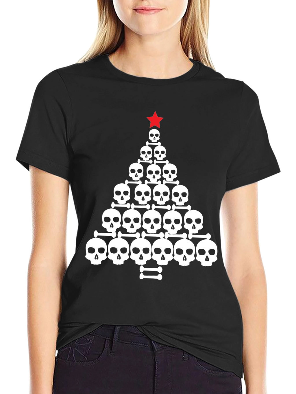 Skull Christmas Tree Graphic Tee - Black