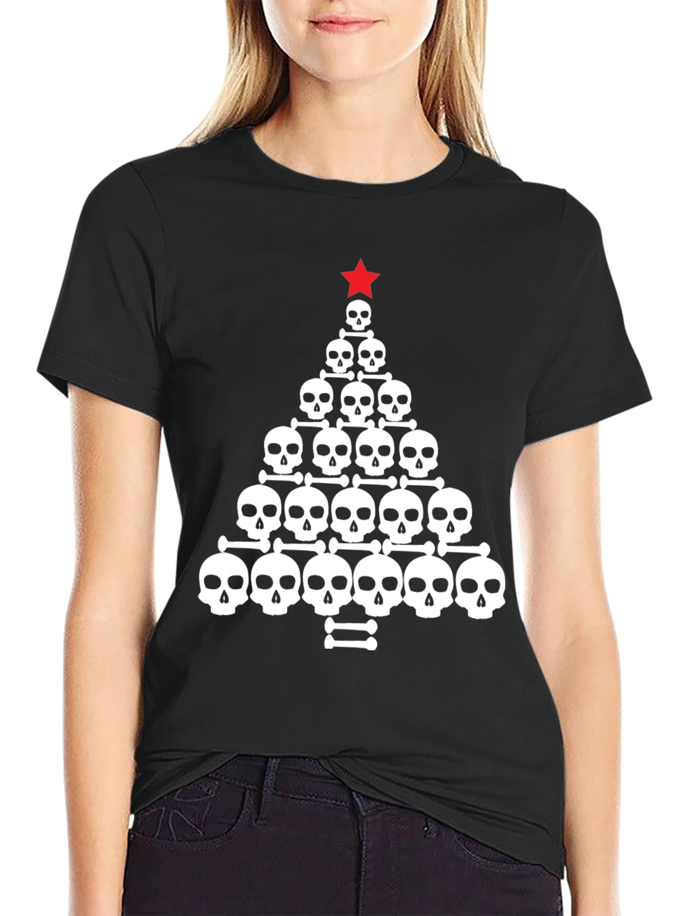 Skull Christmas Tree Graphic Tee - Black