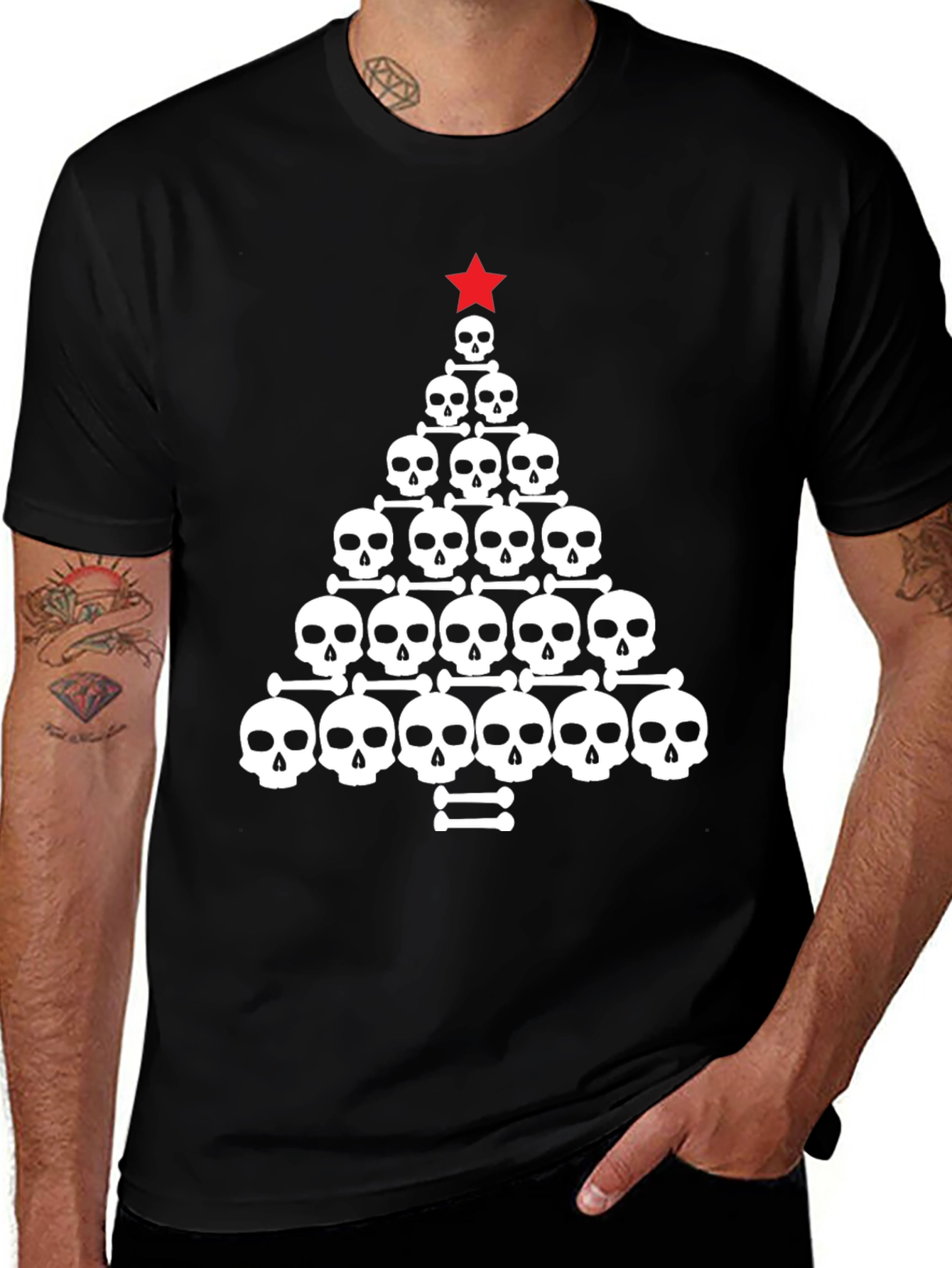 Skull Christmas Tree Graphic Tee - Black