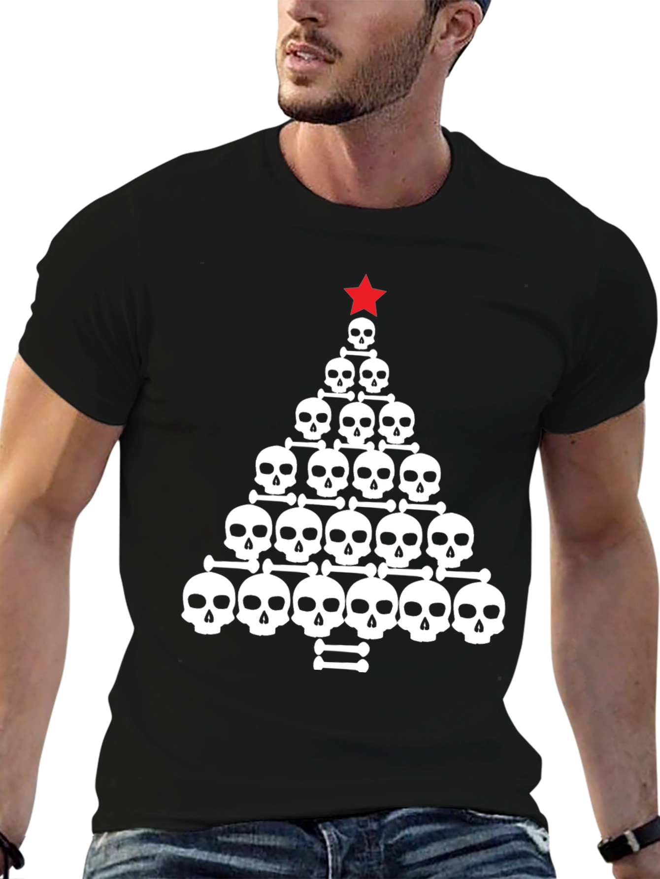 Skull Christmas Tree Graphic Tee - Black
