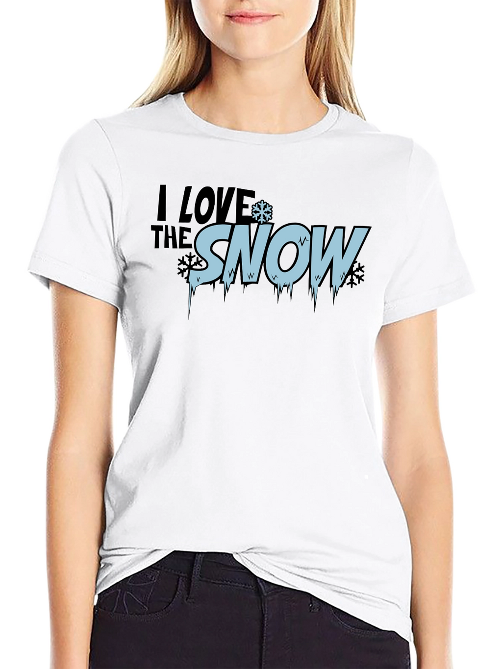 I Love Snow Mens Black Graphic T-Shirt