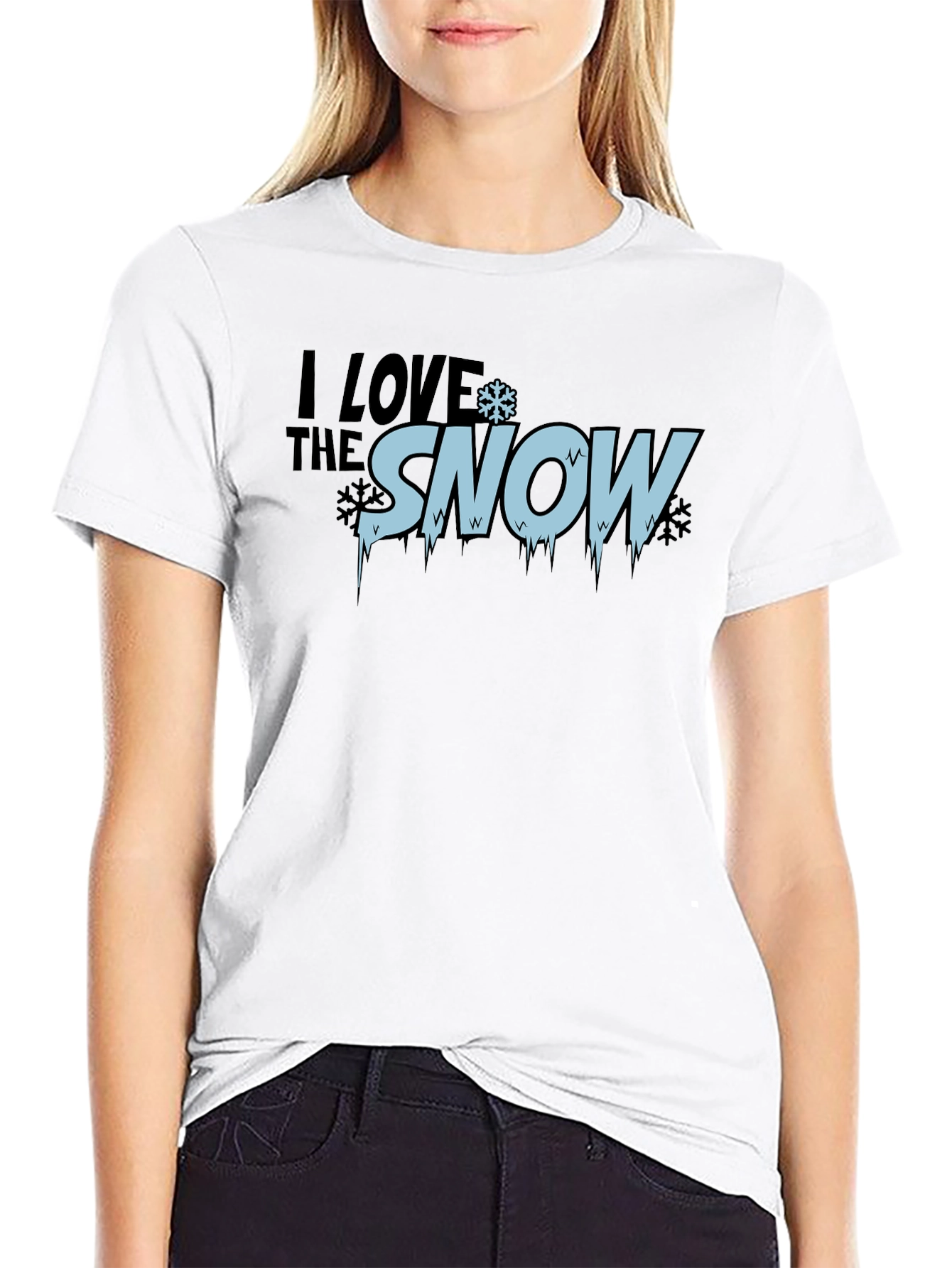 I Love Snow Mens Black Graphic T-Shirt