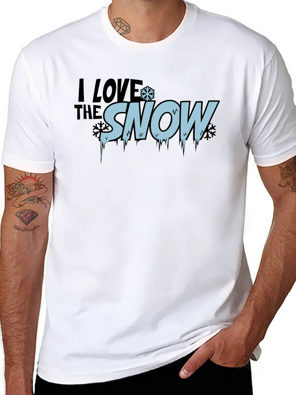 I Love Snow Mens Black Graphic T-Shirt