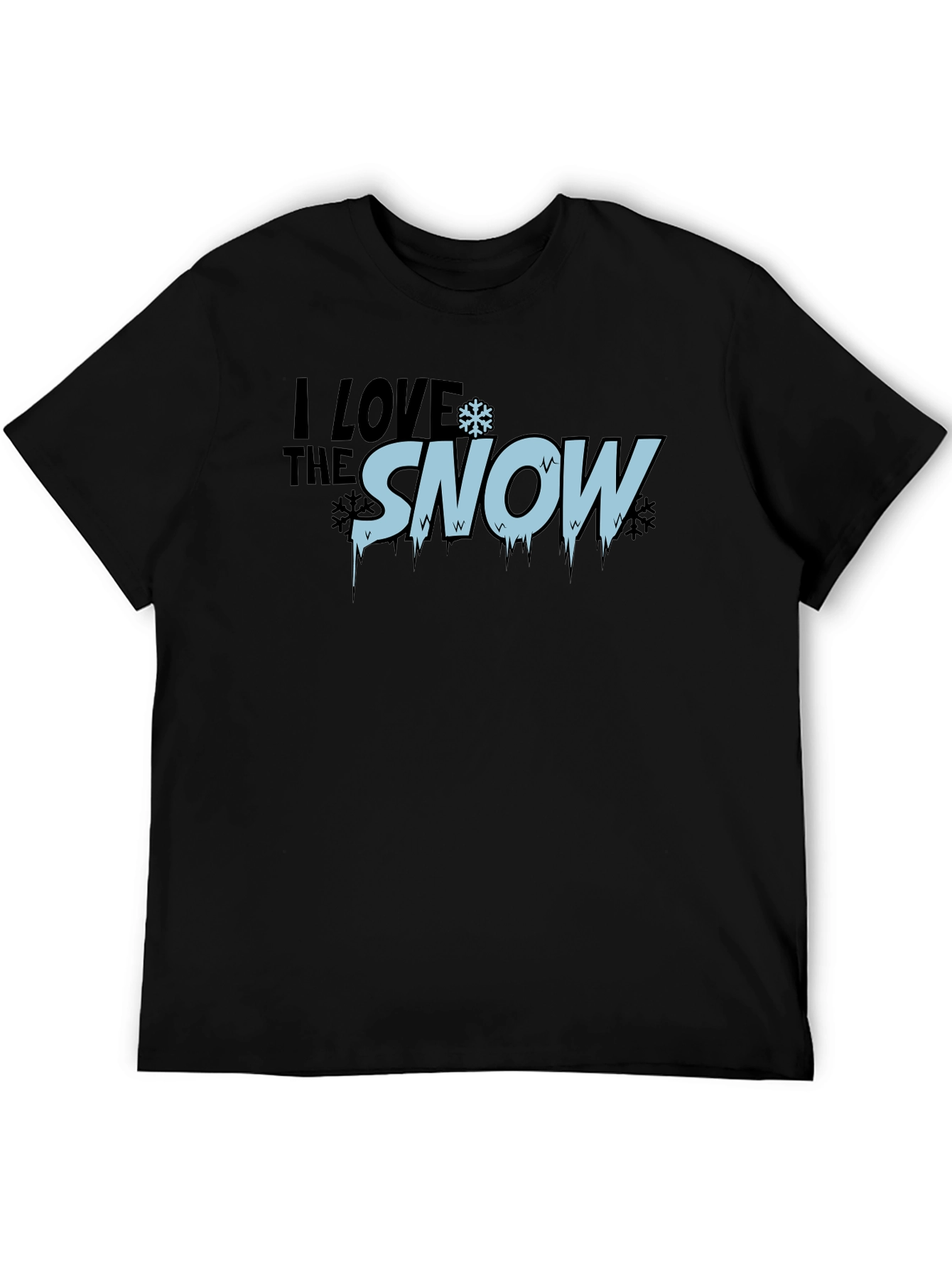 I Love Snow Mens Black Graphic T-Shirt