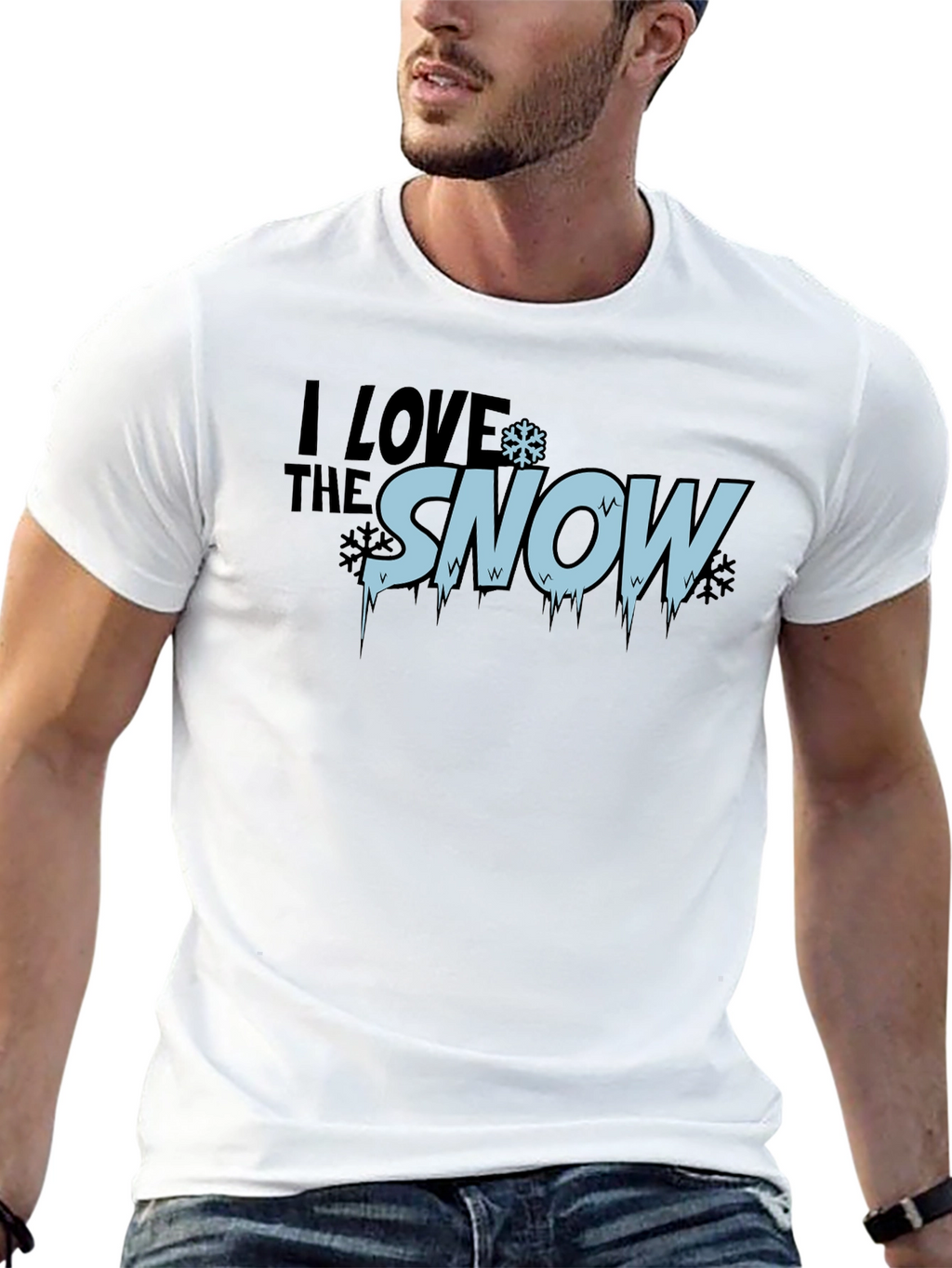 I Love Snow Mens Black Graphic T-Shirt
