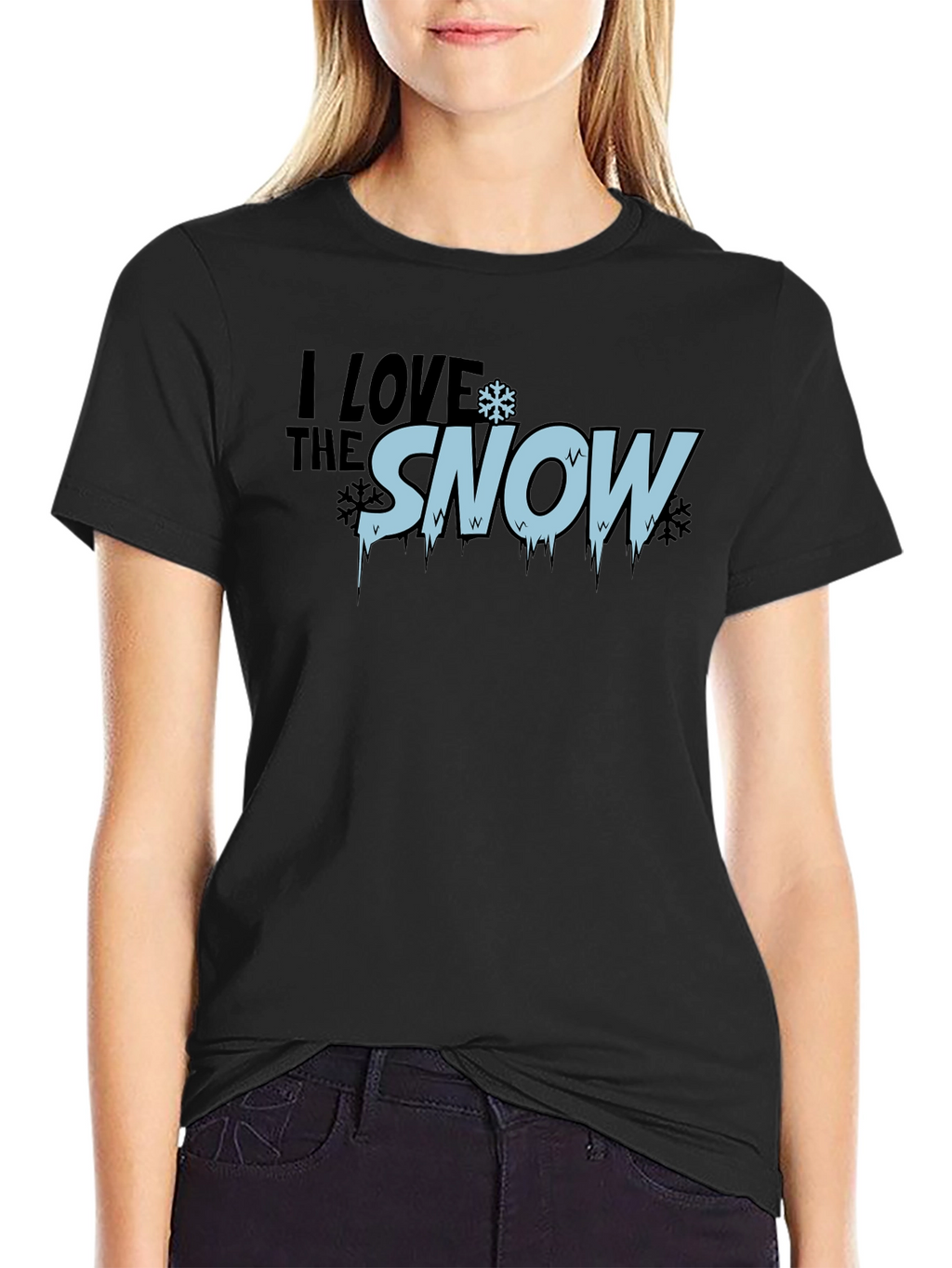 I Love Snow Mens Black Graphic T-Shirt