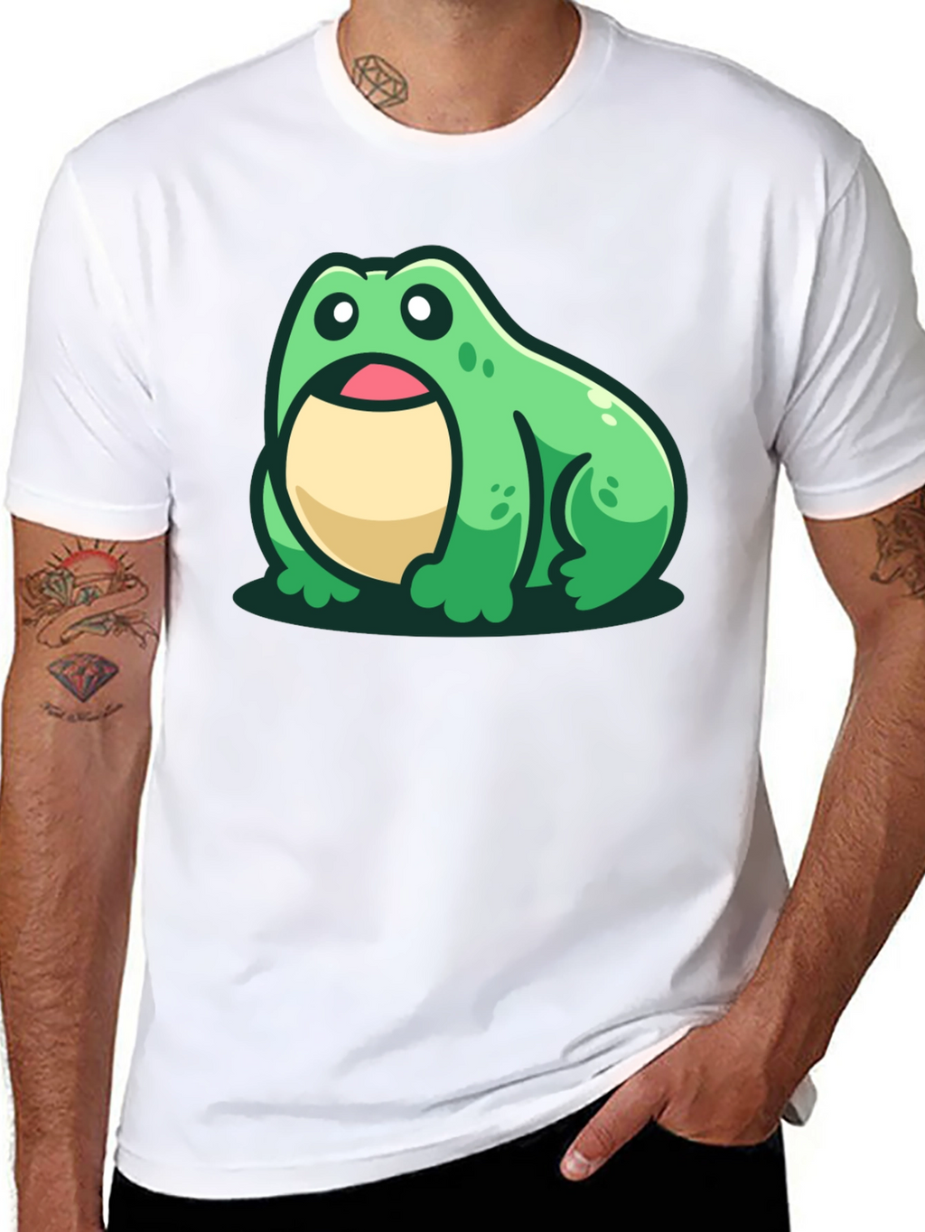 Cute Frog Graphic Tee - Black Cotton T-Shirt