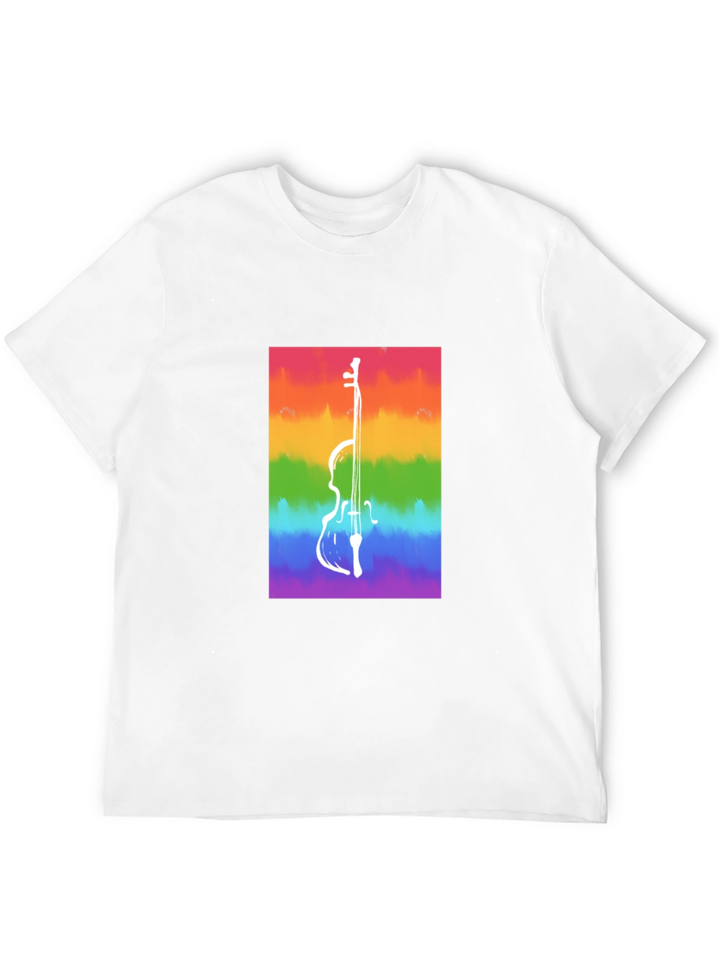Rainbow Cello Graphic Tee - Black Cotton Casual Shirt