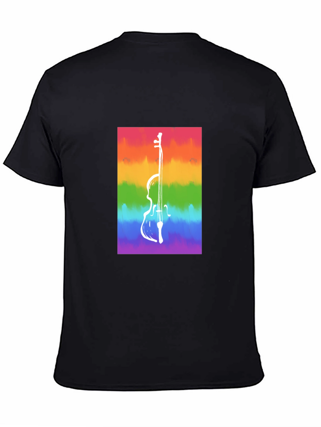 Rainbow Cello Graphic Tee - Black Cotton Casual Shirt