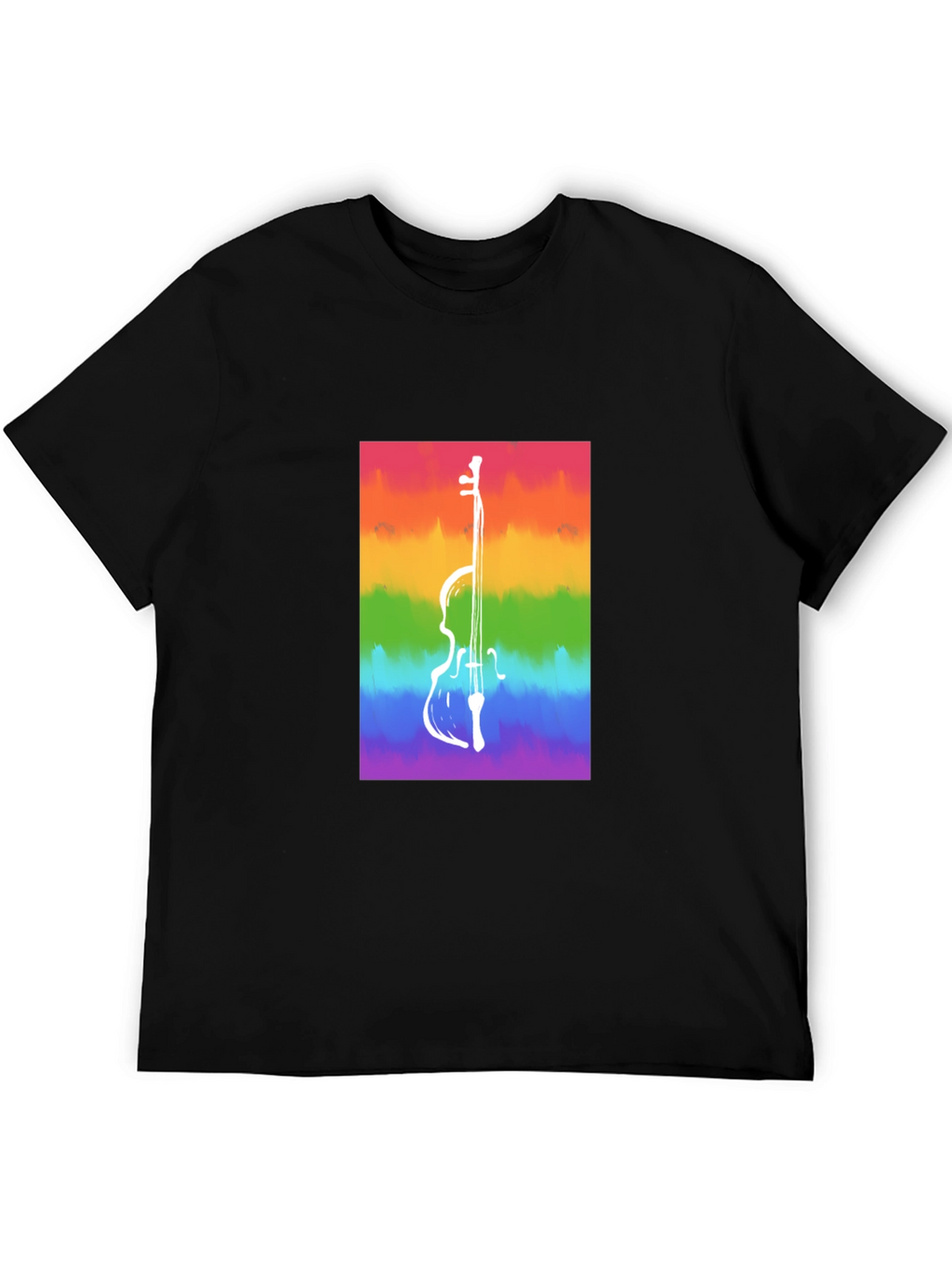 Rainbow Cello Graphic Tee - Black Cotton Casual Shirt