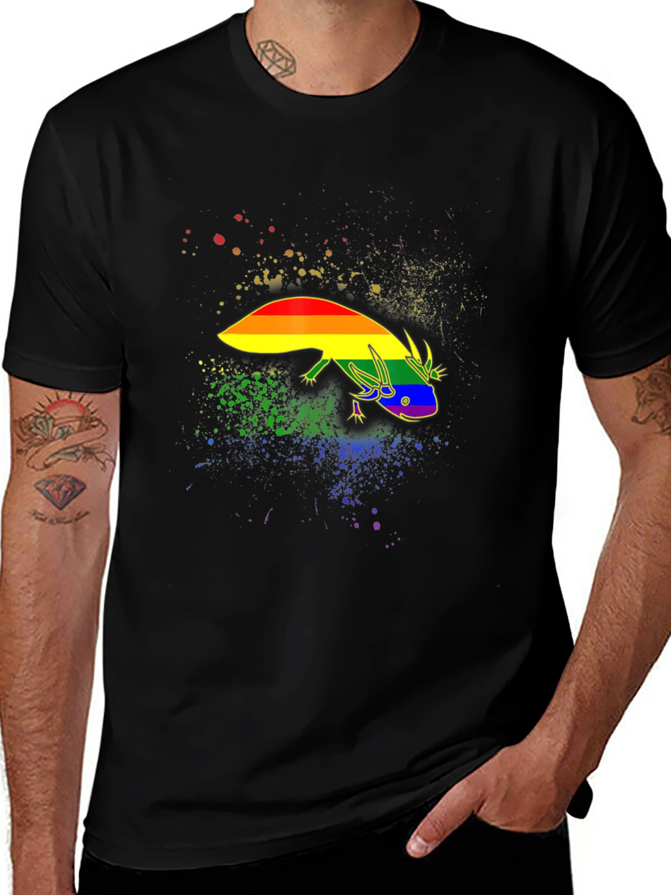Rainbow Pride Axolotl Black T-Shirt