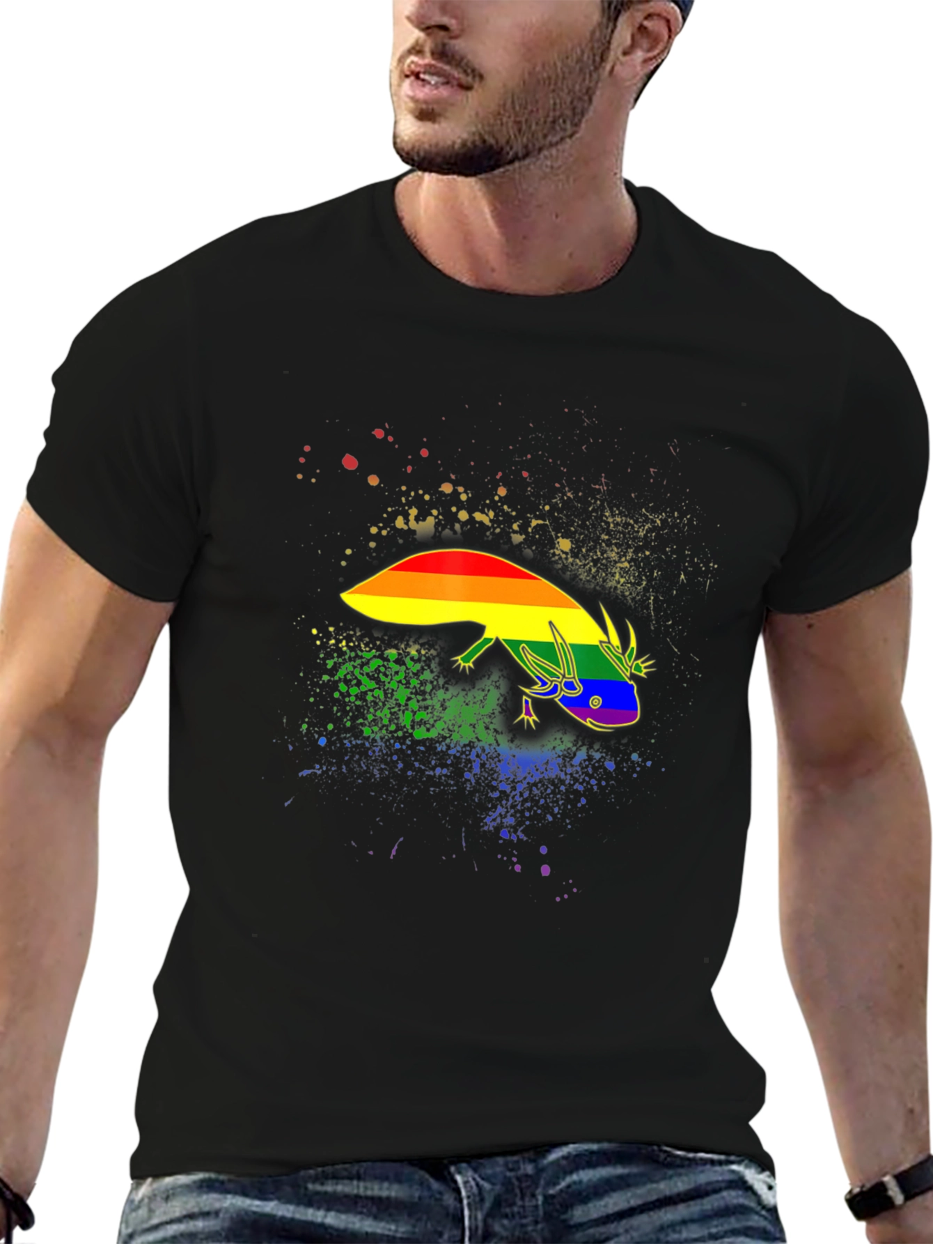 Rainbow Pride Axolotl Black T-Shirt