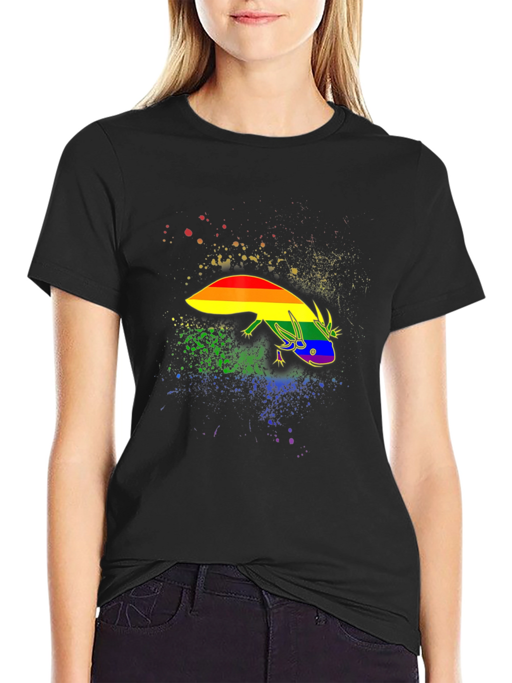Rainbow Pride Axolotl Black T-Shirt