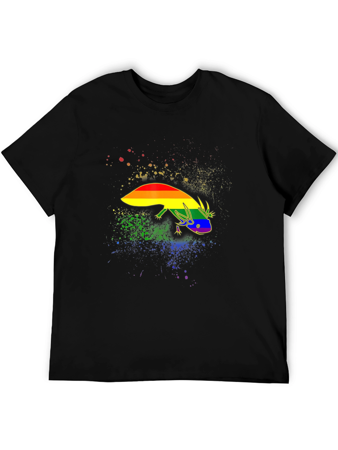Rainbow Pride Axolotl Black T-Shirt
