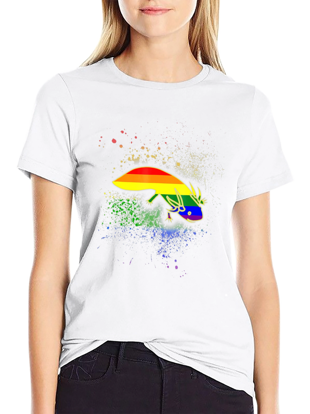 Rainbow Pride Axolotl Black T-Shirt