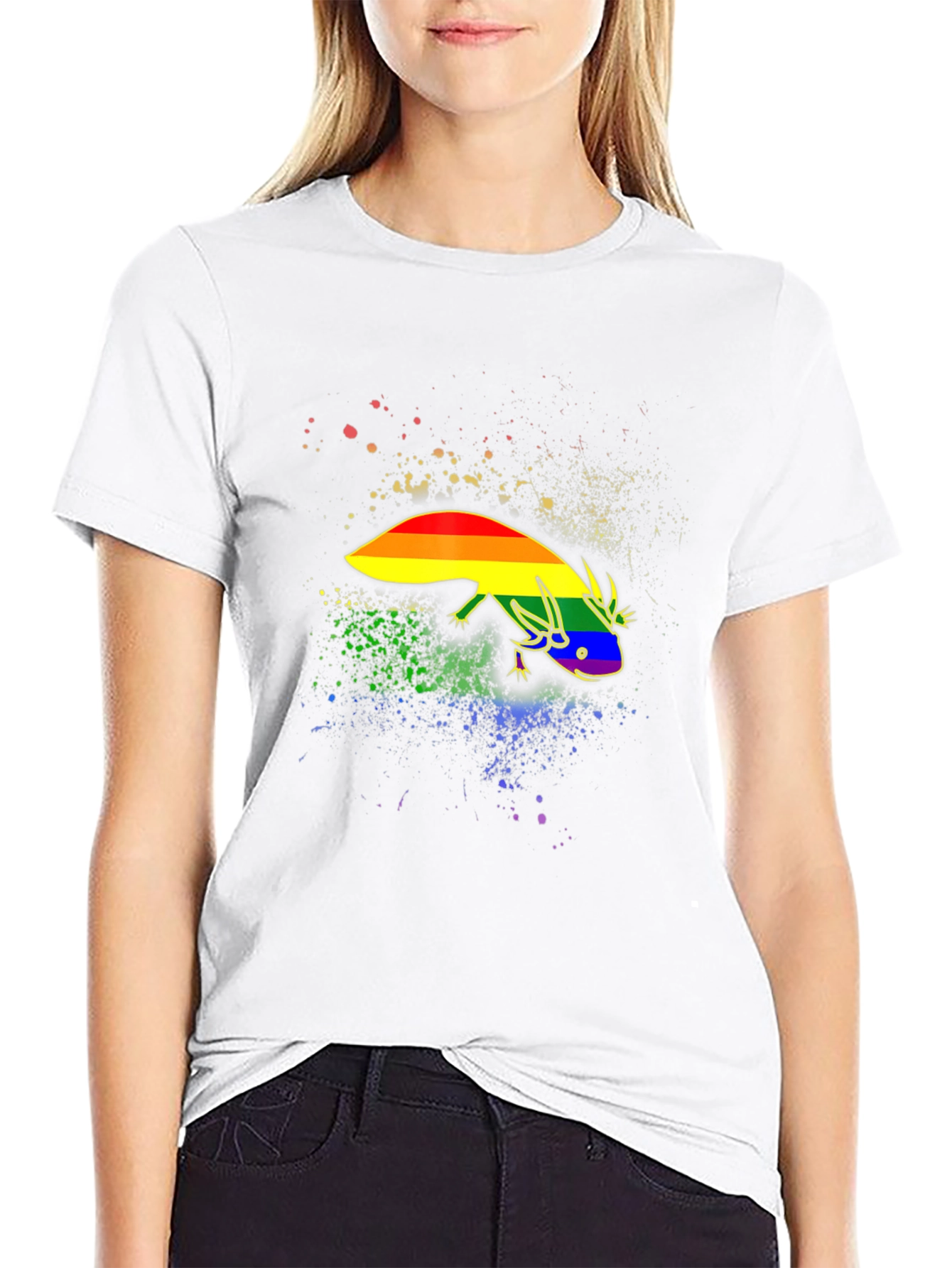 Rainbow Pride Axolotl Black T-Shirt