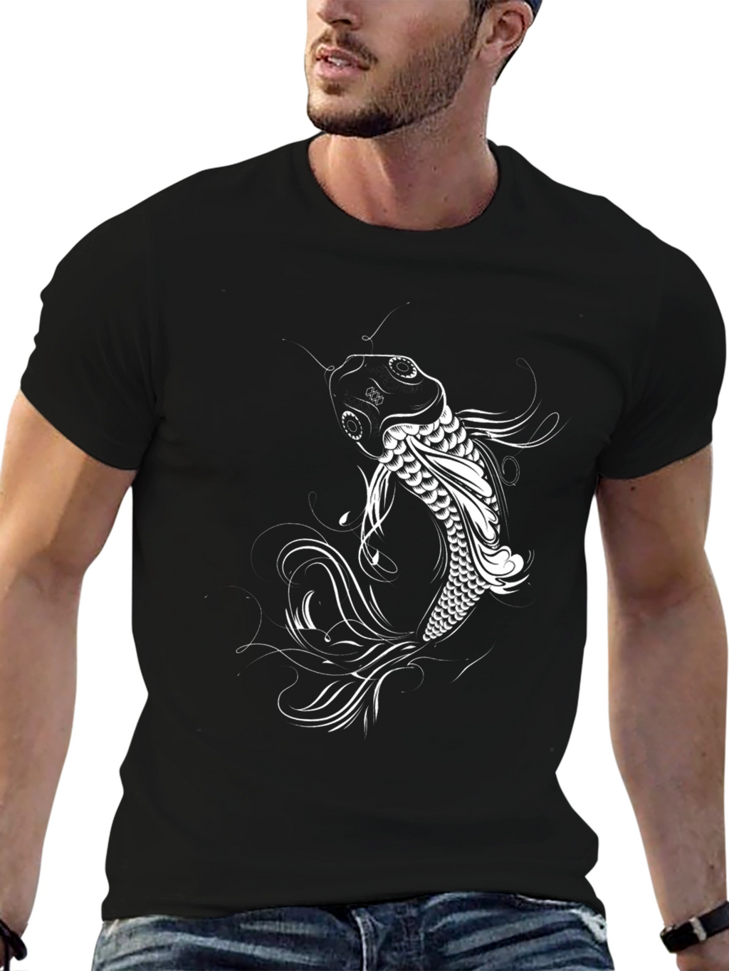 Koi Fish Graphic Tee - Stylish Black Cotton T-Shirt