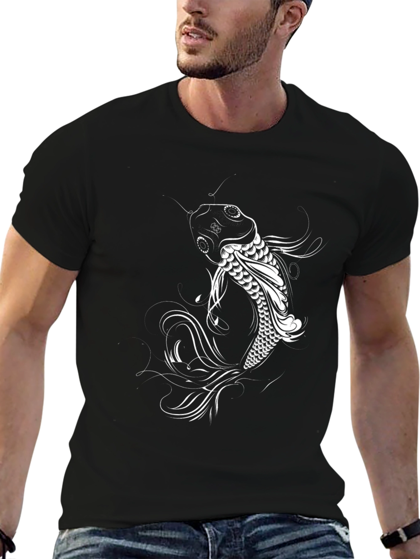 Koi Fish Graphic Tee - Stylish Black Cotton T-Shirt