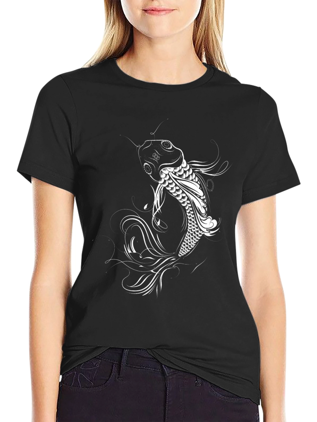 Koi Fish Graphic Tee - Stylish Black Cotton T-Shirt