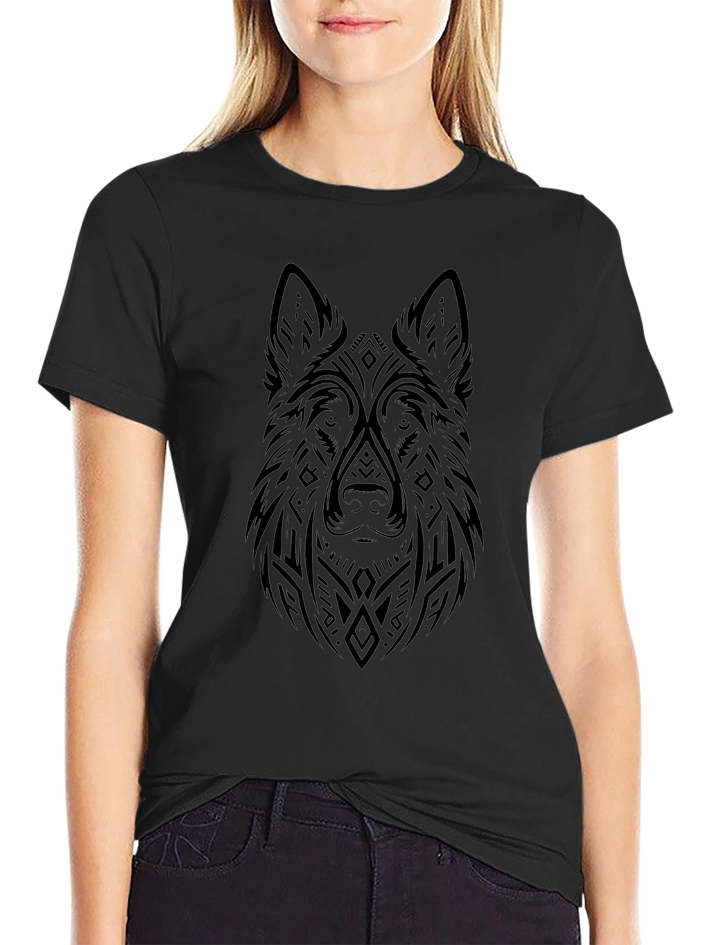 Tribal Wolf Graphic Tee - Black
