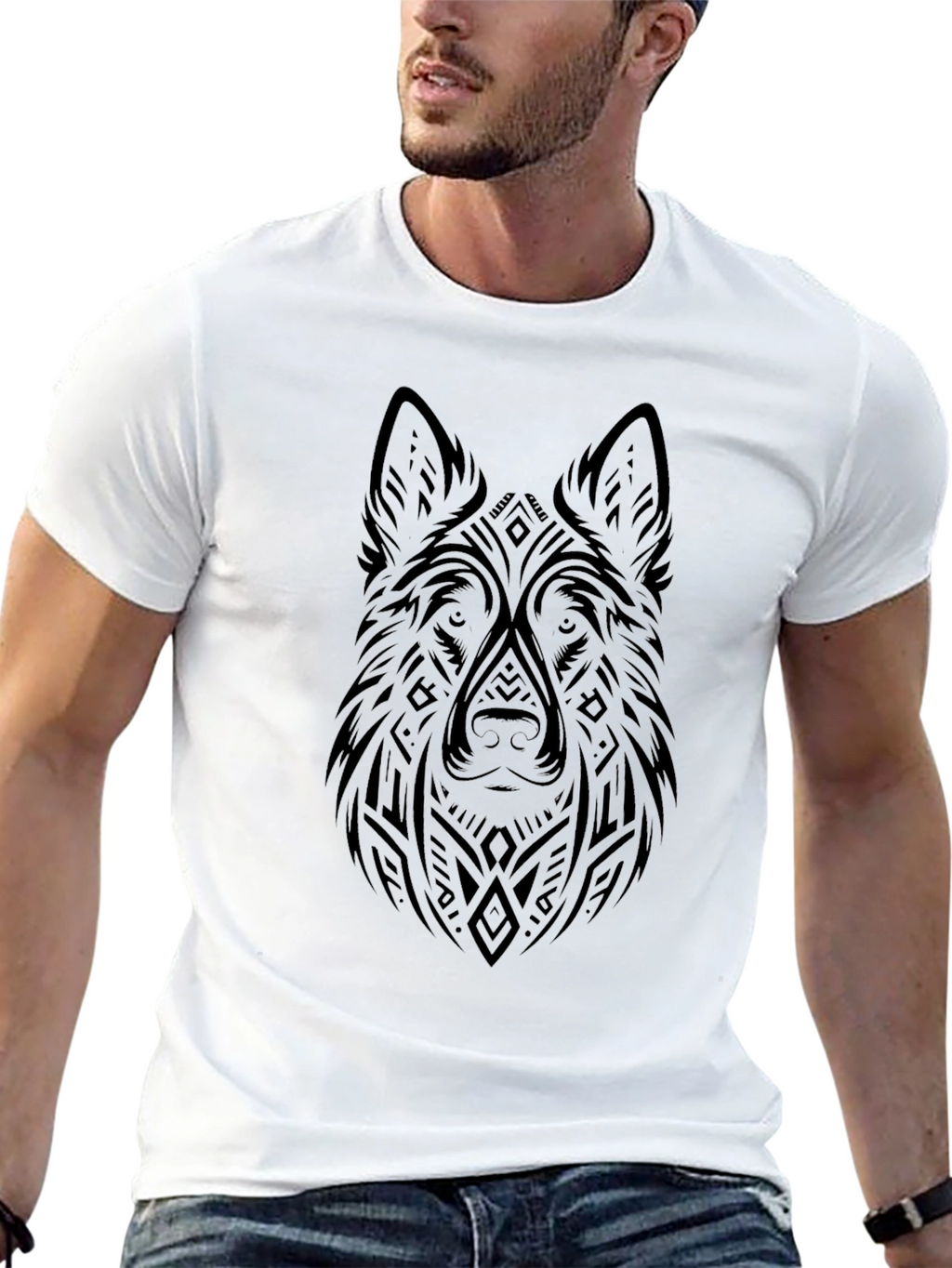 Tribal Wolf Graphic Tee - Black