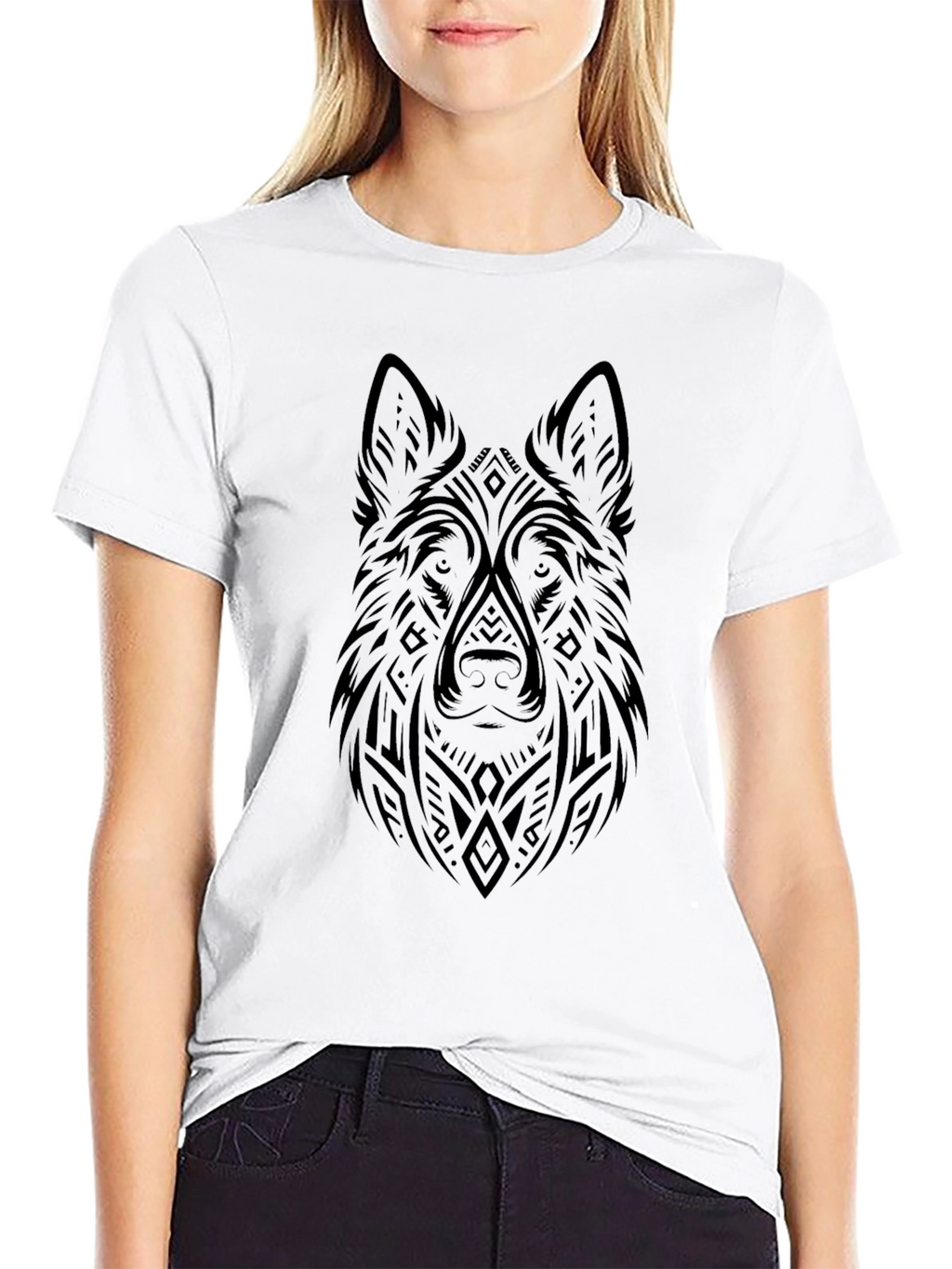 Tribal Wolf Graphic Tee - Black