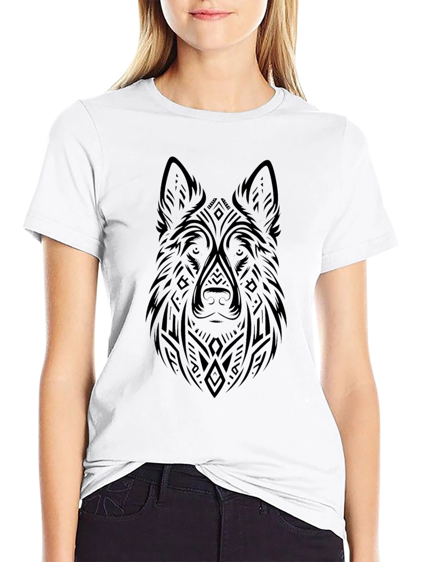 Tribal Wolf Graphic Tee - Black