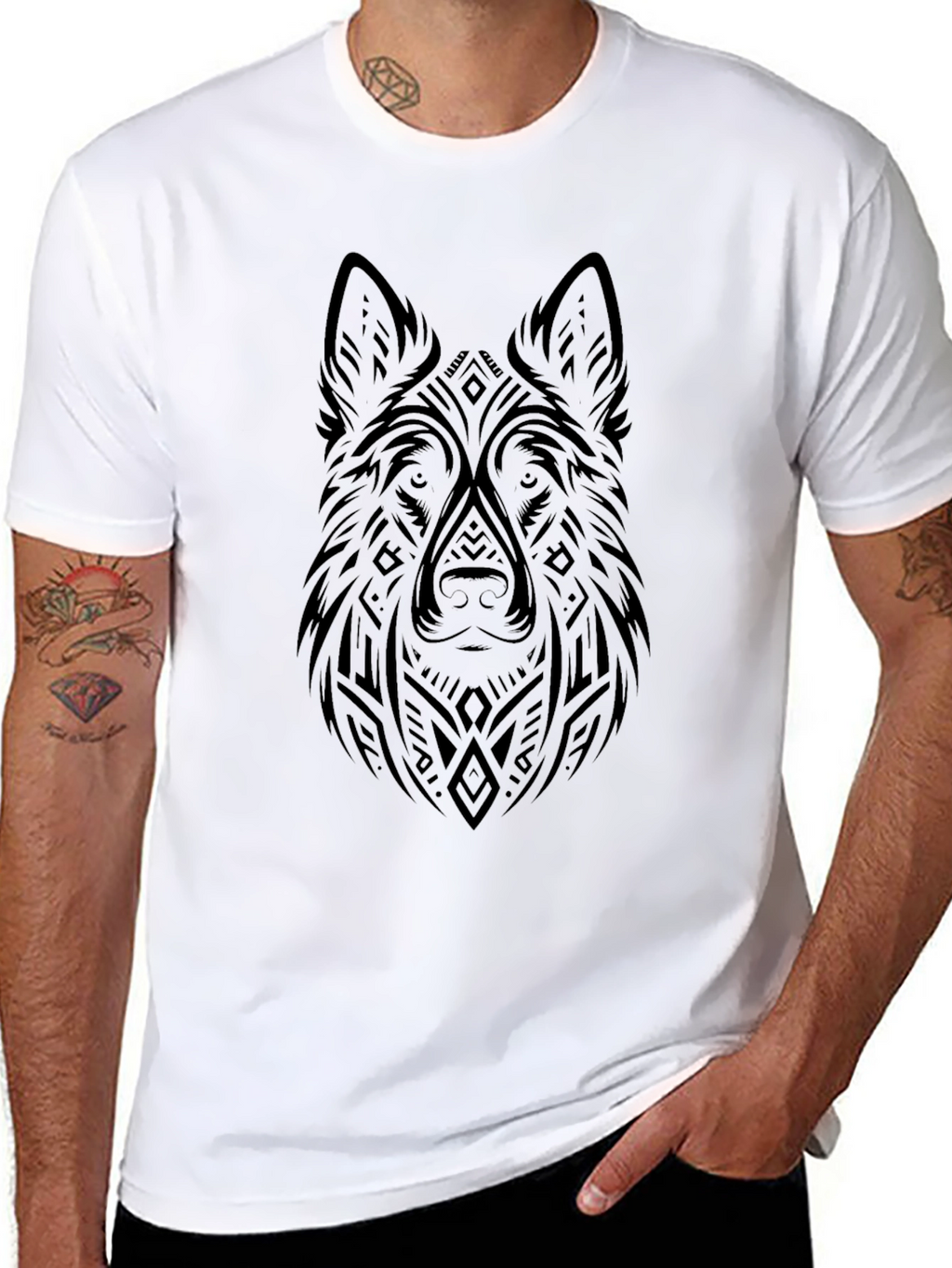 Tribal Wolf Graphic Tee - Black