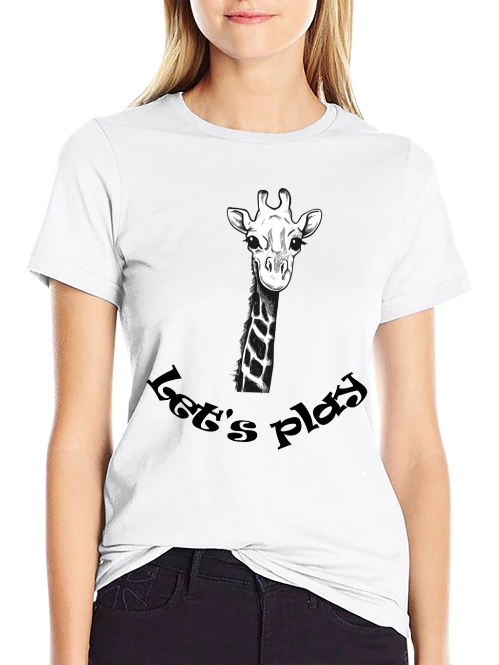 Playful Giraffe Graphic Tee - Black Cotton T-Shirt