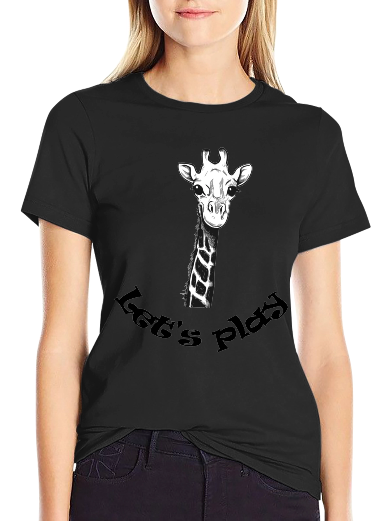 Playful Giraffe Graphic Tee - Black Cotton T-Shirt