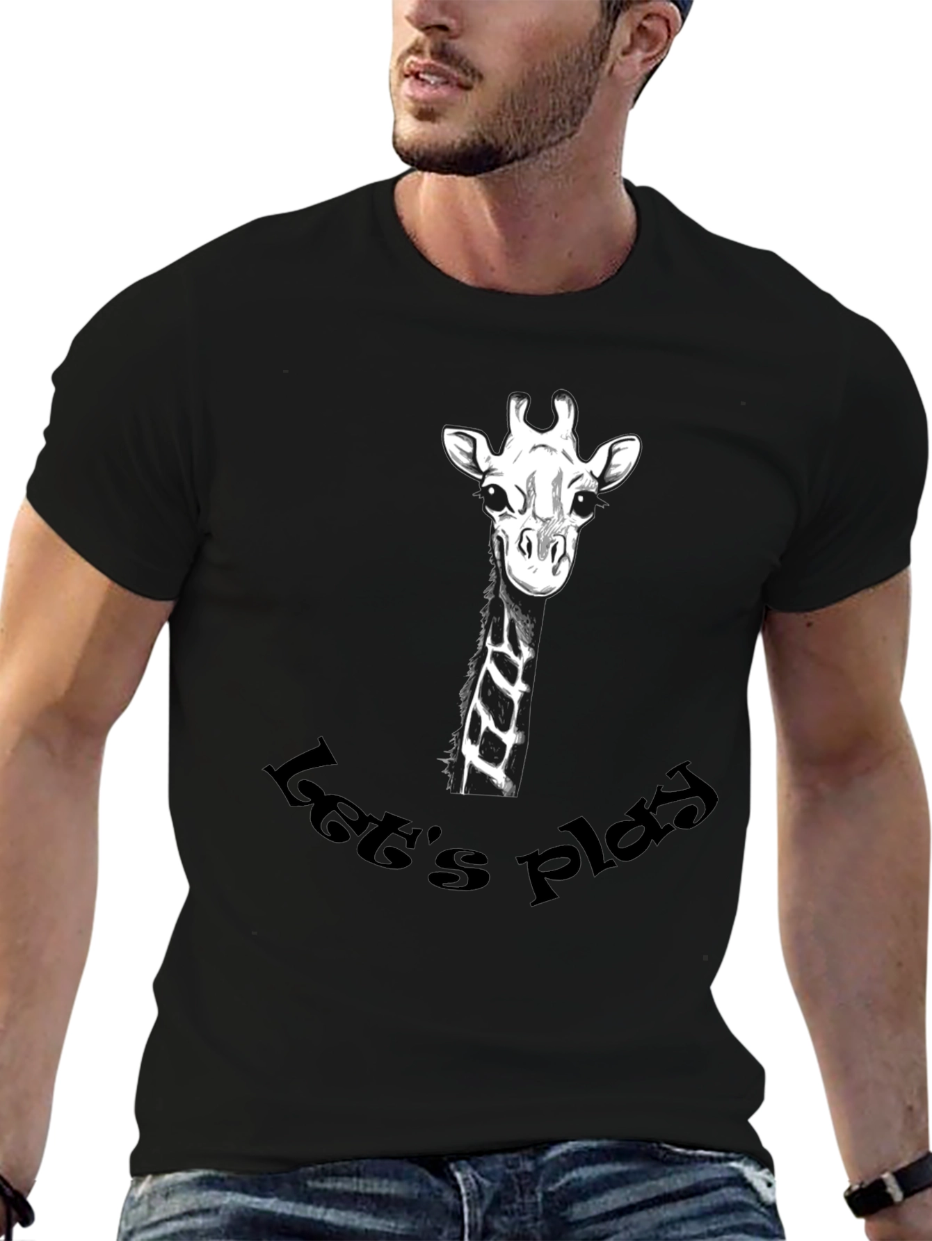 Playful Giraffe Graphic Tee - Black Cotton T-Shirt