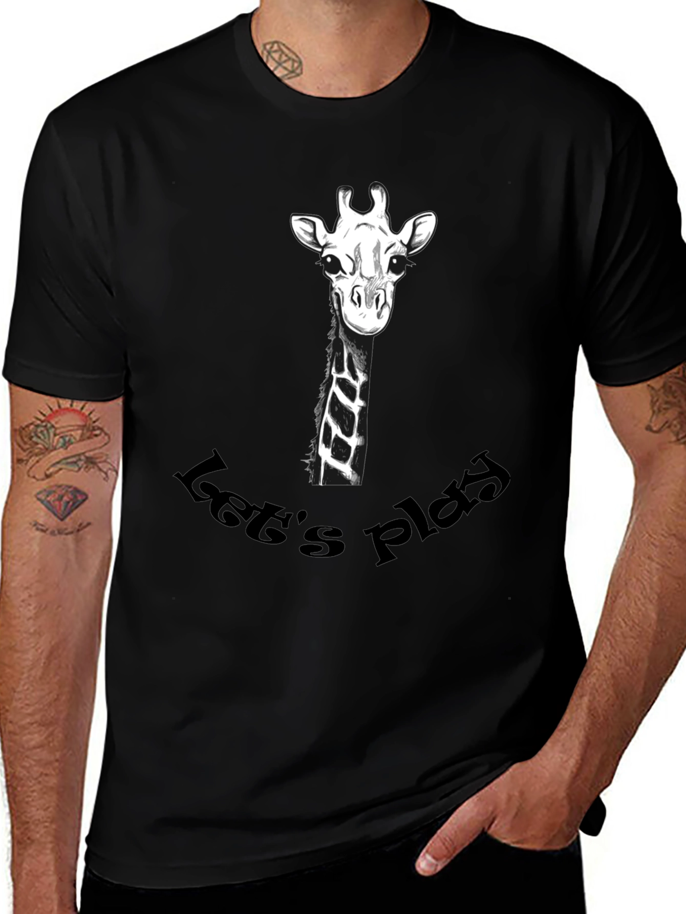 Playful Giraffe Graphic Tee - Black Cotton T-Shirt