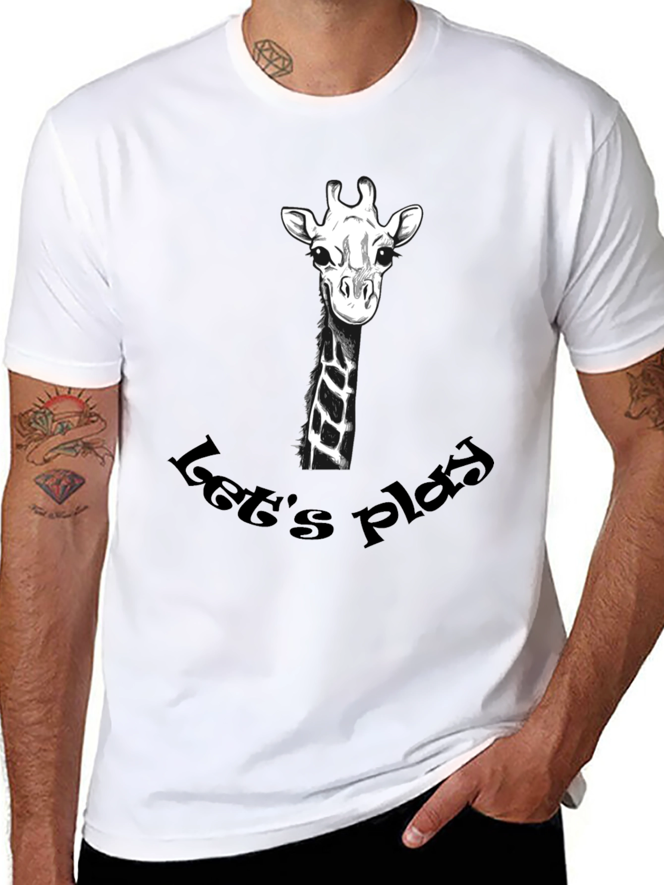 Playful Giraffe Graphic Tee - Black Cotton T-Shirt