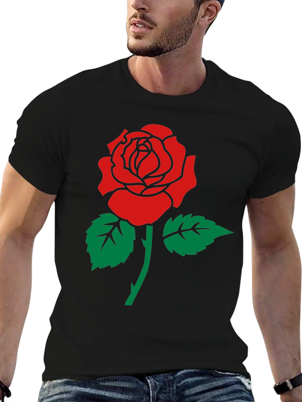 Rose Graphic Print Crew Neck T-Shirt