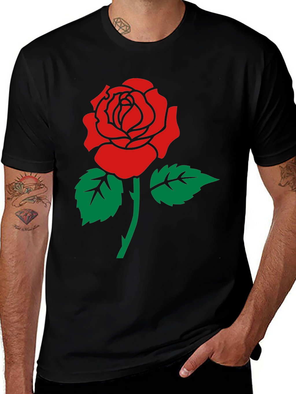 Rose Graphic Print Crew Neck T-Shirt