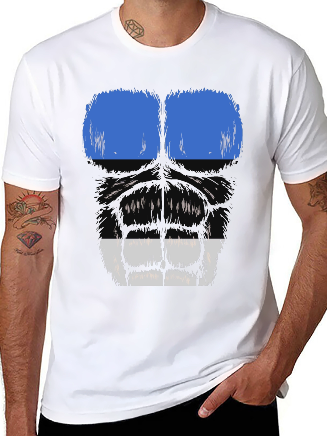 Gorilla Face Graphic T-Shirt - Blue & White