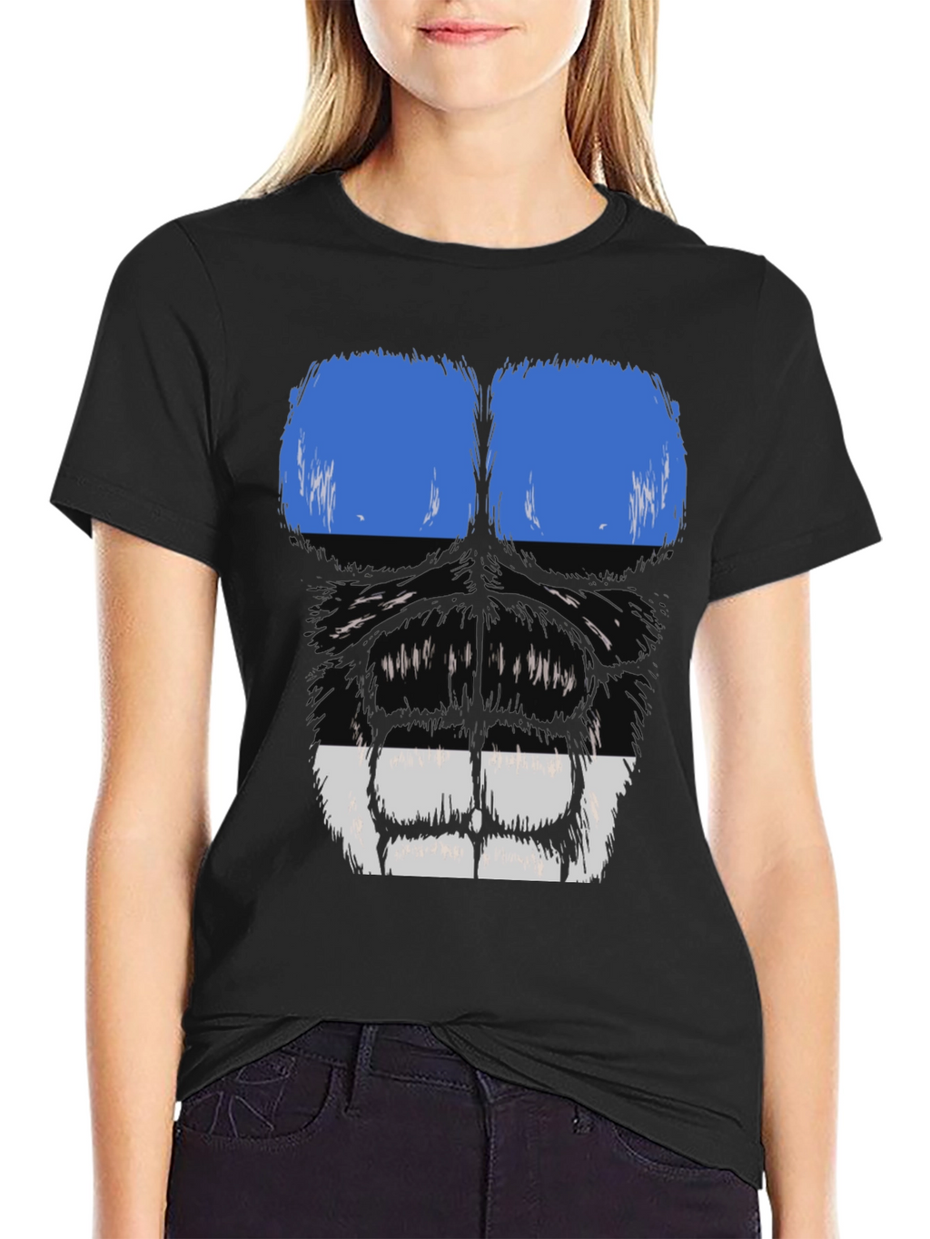Gorilla Face Graphic T-Shirt - Blue & White