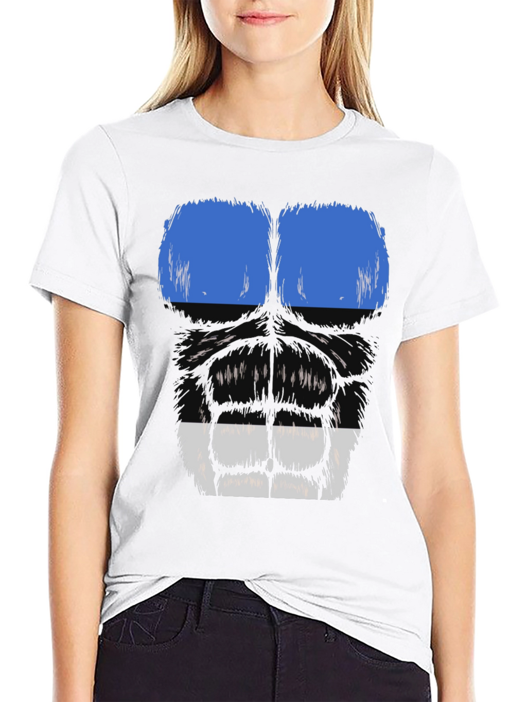 Gorilla Face Graphic T-Shirt - Blue & White