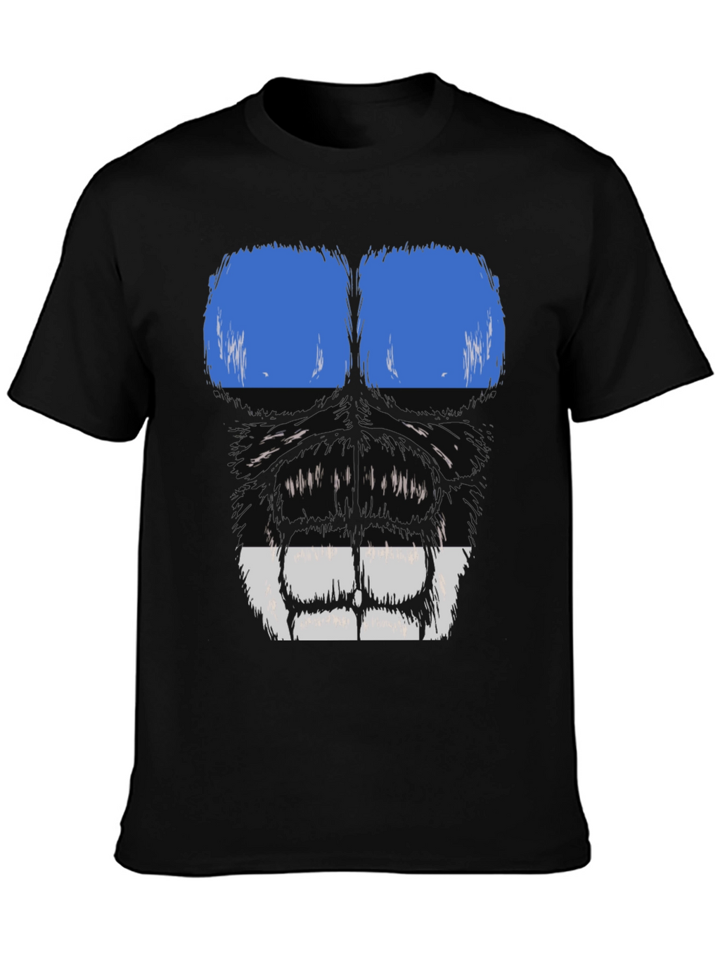 Gorilla Face Graphic T-Shirt - Blue & White