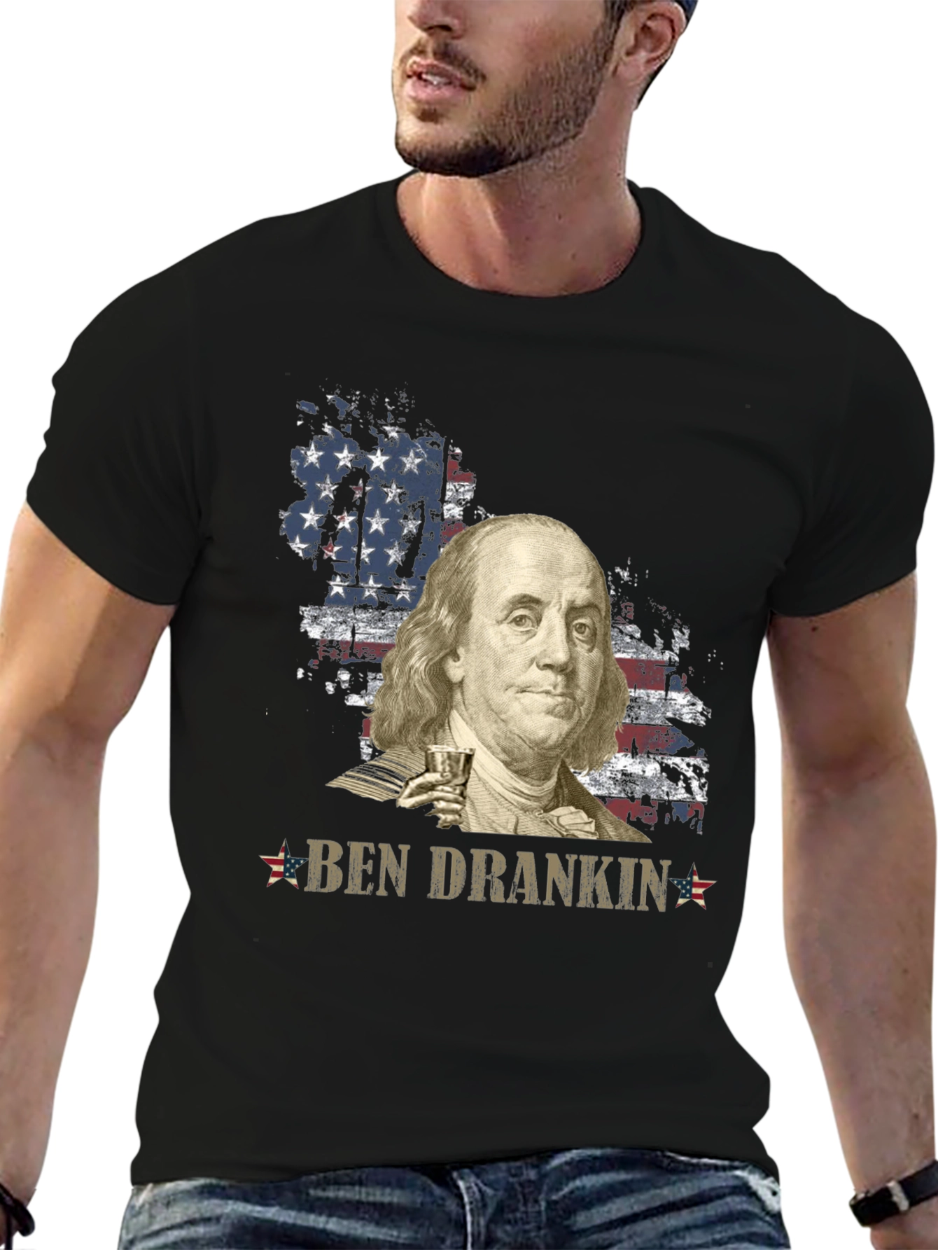 Ben Drankin T-Shirt - Patriotic USA Flag Franklin