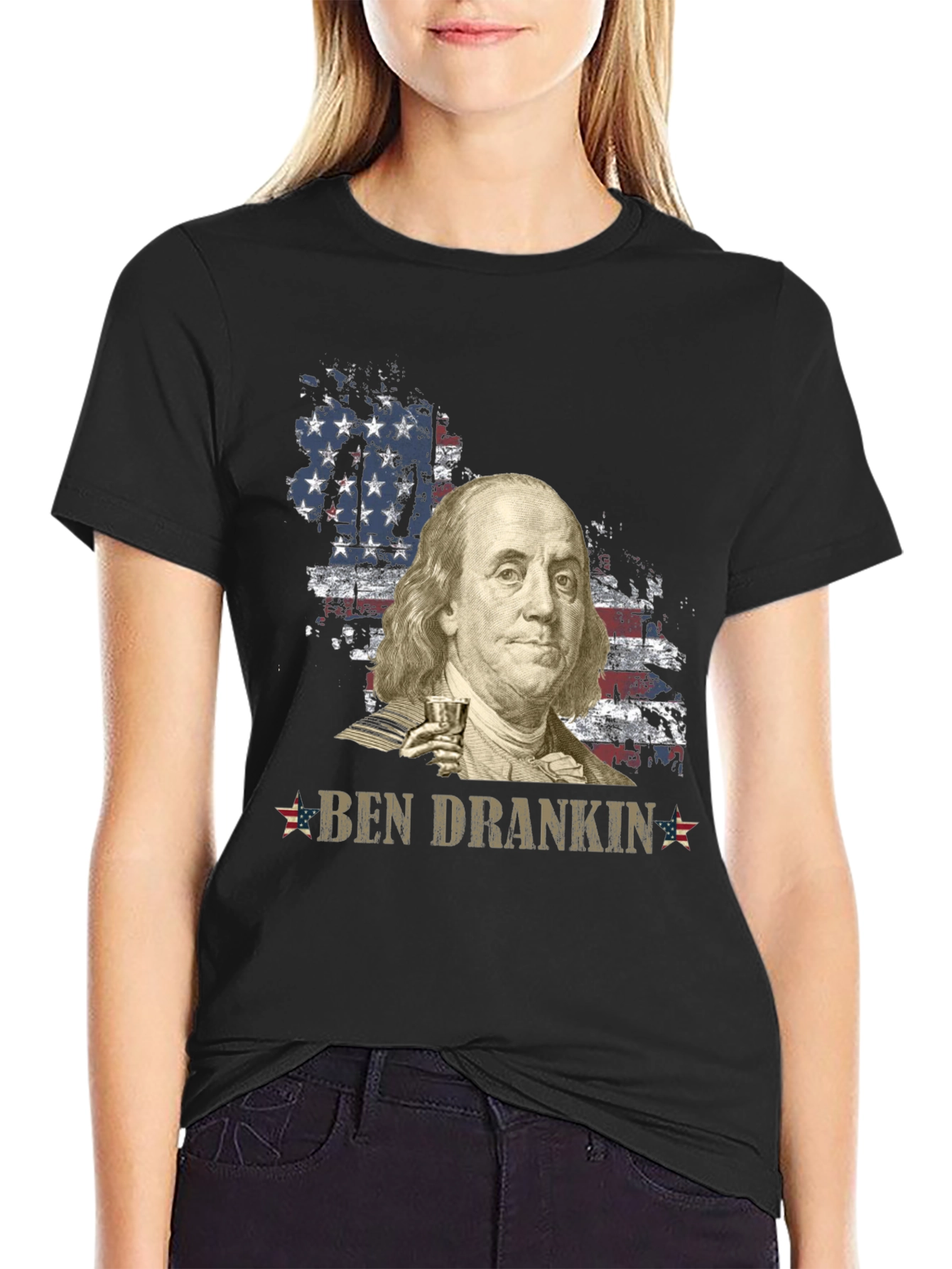 Ben Drankin T-Shirt - Patriotic USA Flag Franklin