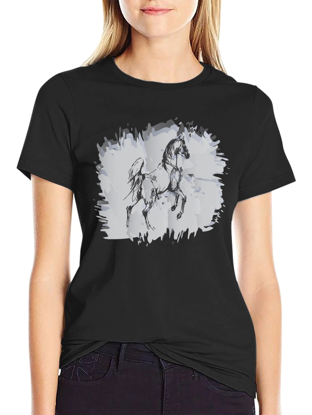 Horse Sketch Graphic Black T-Shirt