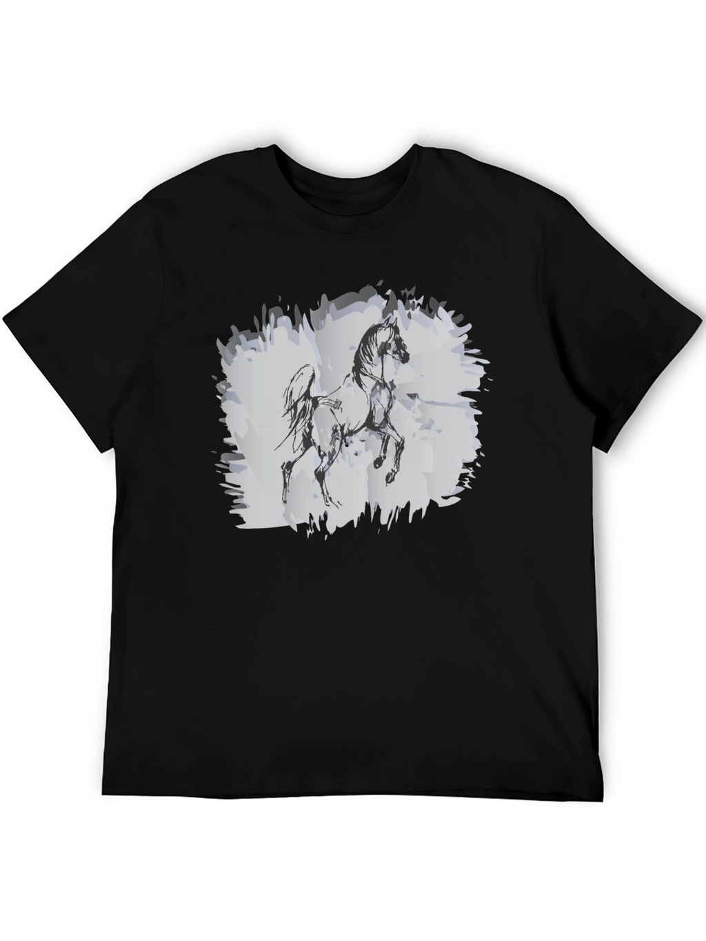 Horse Sketch Graphic Black T-Shirt